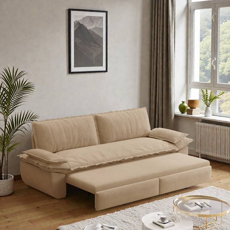 73.2" Pull Out Sofa Bed, 3-in-1 Convertible Queen Sleeper Sofa, Velvet Loveseat Couch for Living Room Bedroom