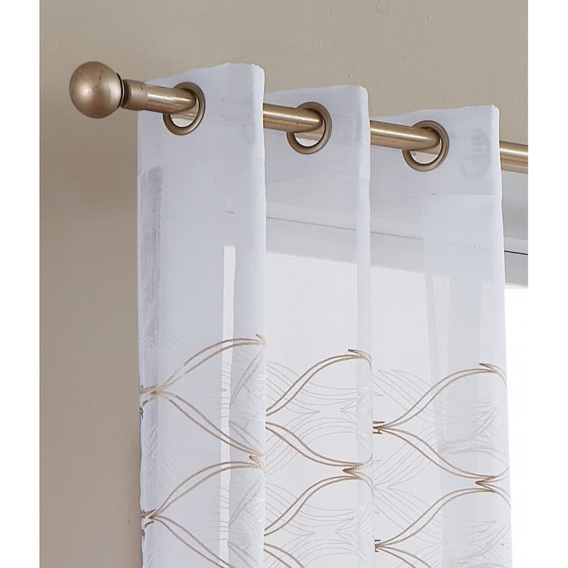 HomeRoots Set of Two 96" Gold and White SemiSheer Curtains - 96" x 76"
