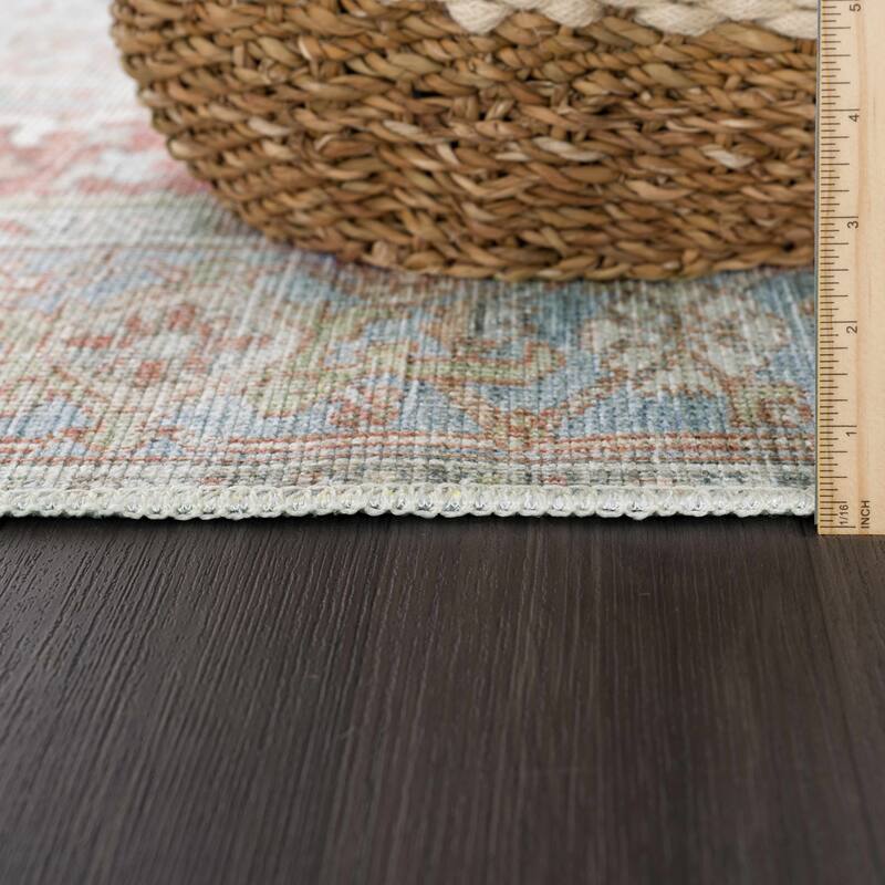 Hauteloom Maayon Hallway, Kitchen Machine Washable Runner Rug - Brick Red, Dark Red, Navy - 2'7" x 7'3"
