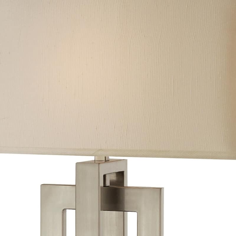36 Inch Nickel Iron Geometric Table Lamp with Ivory Fabric Shade - 10" x 19" x 36"