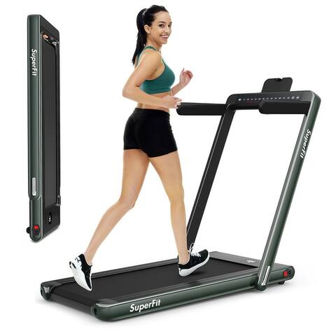 2-in-1 Electric Motorized Health and Fitness Folding Treadmill with Dual Display and Bluetooth Speaker