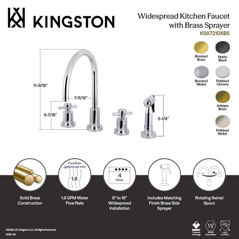 Concord Deck Mount Widespread Kitchen Faucet with Brass Sprayer