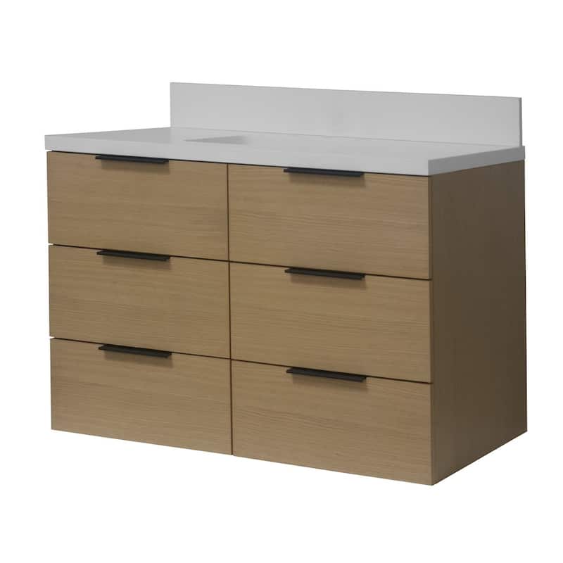 KitchenBathCollection Oslo 42" Floating Wall-Mounted Bathroom Vanity with Matte White Top