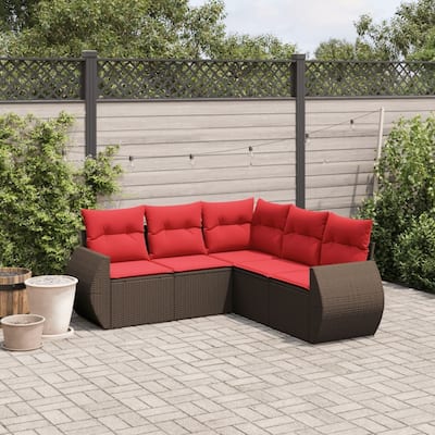vidaXL Patio Sofa Set with Cushions Outdoor Conversation Furniture Poly Rattan - 24.4 x 24.4 x 27.2
