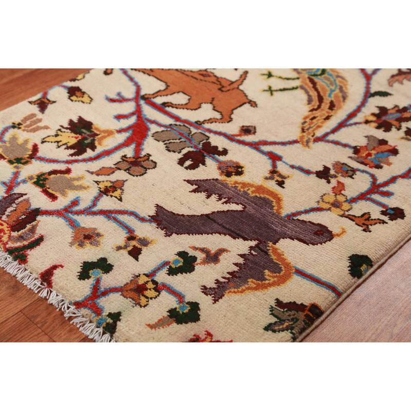 Animals Kazak Oriental Foyer Rug Hand-Knotted Wool Carpet - 2'0"x 3'0"