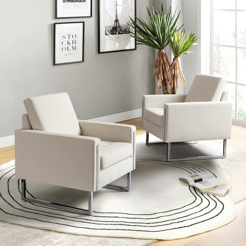 Elastus Modern Velvet Club Chair with Chic Metal Legs Set of 2 by HULALA HOME