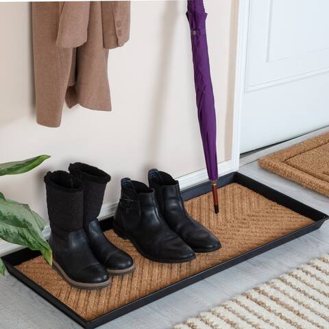 Jani Black Metal Boot Tray with Cross Embossed Coir Insert