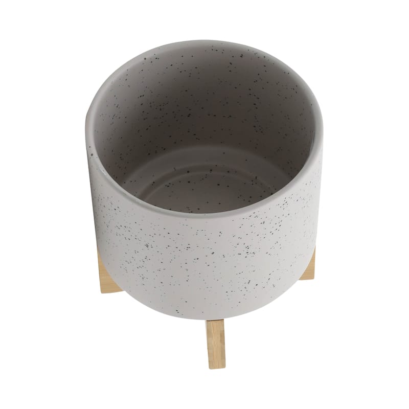 Sagebrook Home Ceramic Planters with Bamboo Stand Indoor/Outdoor