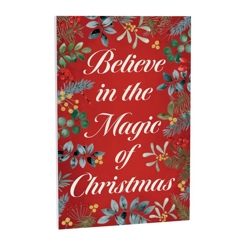 Festive Foliage Wall Decor, "Believe In The Magic of Christmas" - 16"x24"