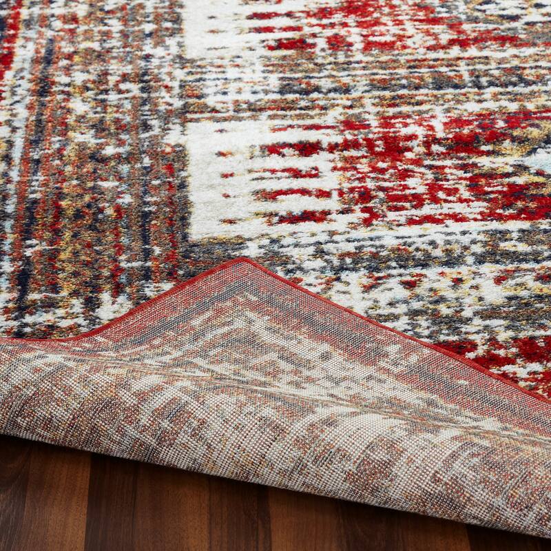 Porch & Den Quinault Distressed Red Stripe and Diamond Area Rug