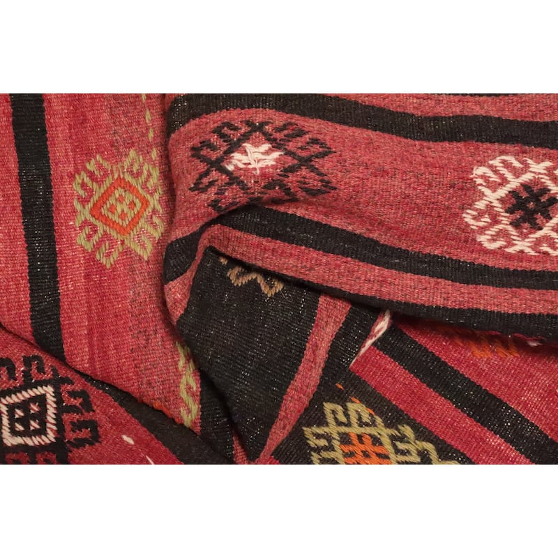 Hand Woven Oriental 100% Wool Carpet Southwestern Tribal Red Kilim Area Rug - 12' 2'' X 6' 8''
