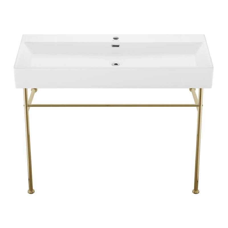 Claire Ceramic Console Sink White Basin Gold Legs