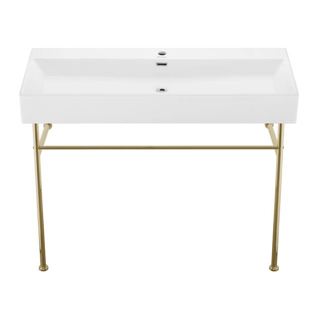 Claire Ceramic Console Sink White Basin Gold Legs
