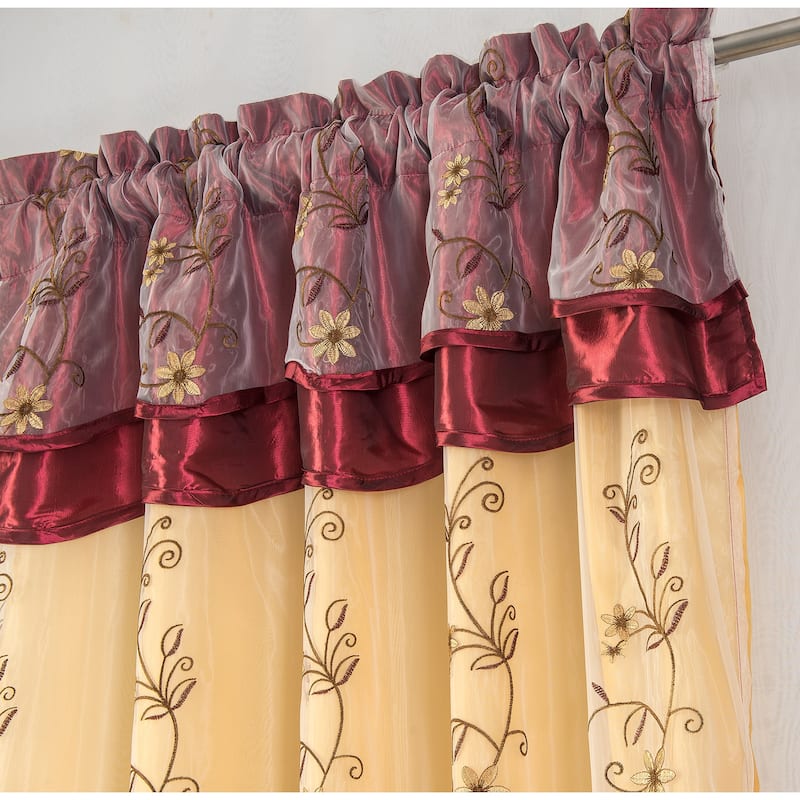 Priscilla Embroidered Window Curtain with Double Valance 90"