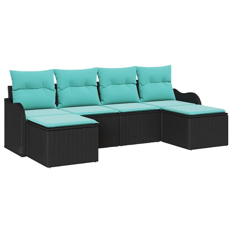 vidaXL 6 Garden Sofa Set with Cushions Black Poly Rattan - 90.9 x 46.1 x 27.2