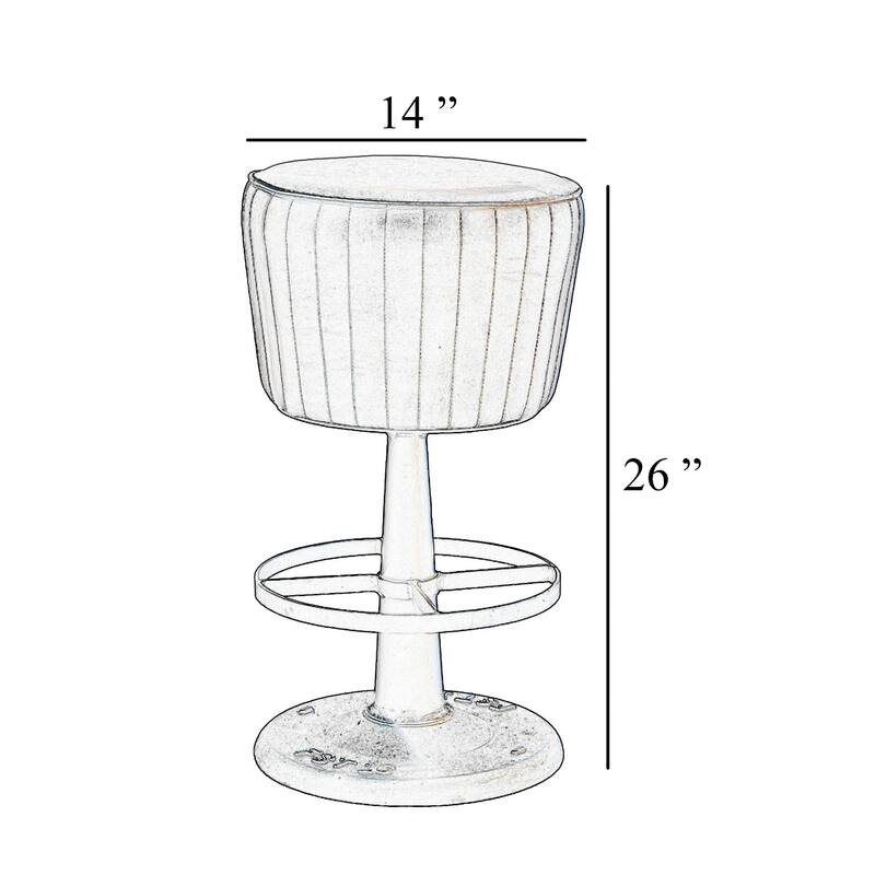 Myra Mushroom Counter Stool, Brown Ribbed Leather, Dark Gray Iron Base