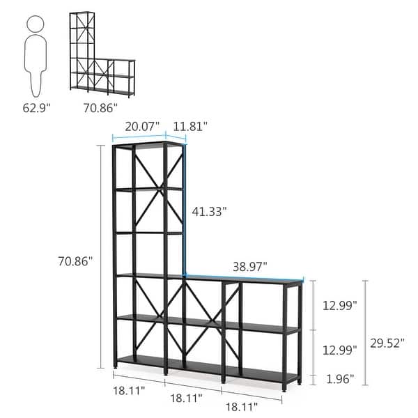 dimension image slide 1 of 5, Industrial 9 Shelves Bookshelves Ladder Corner Etagere Bookcase