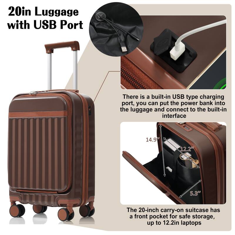 Luggage Set of Three, ABS Hard Shell Luggage with Spinner Wheels