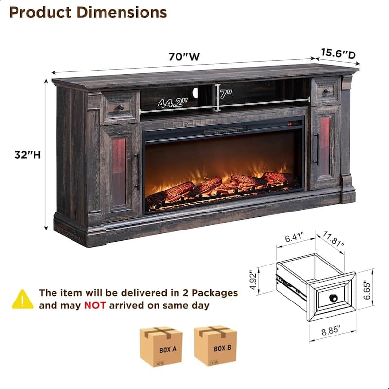Farmhouse Fireplace TV Stand for 80 Inch TV, Entertainment Center