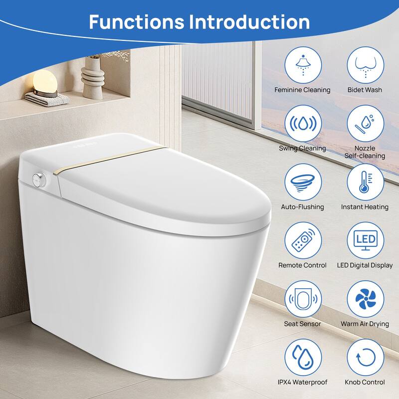 Smart Toilet, One Piece Bidet Toilet for Bathrooms,Modern Elongated Toilet with Warm Water,Dual Auto Flush,Foot Sensor Operation