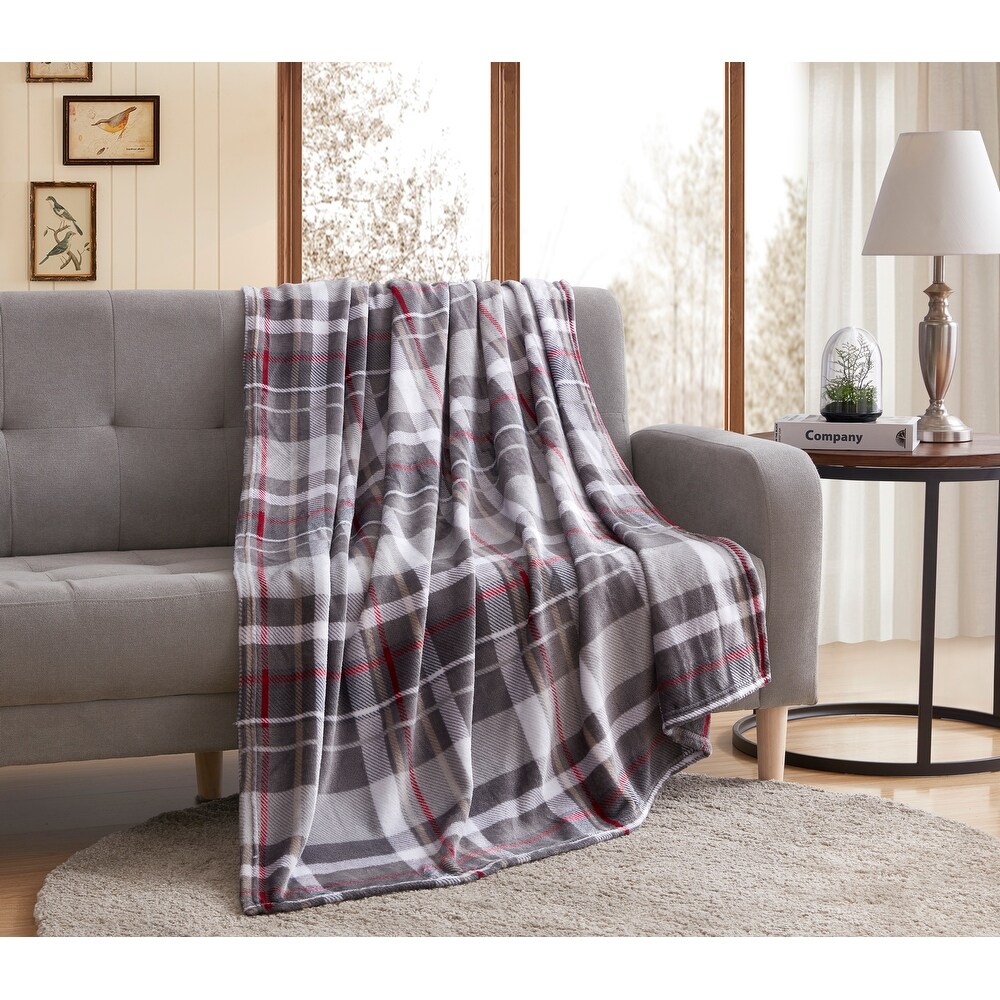 Bed Throw 130x160cm Tartan Check  WARM Sherpa Fleece FUR Sunggly Blanket Sofa 
