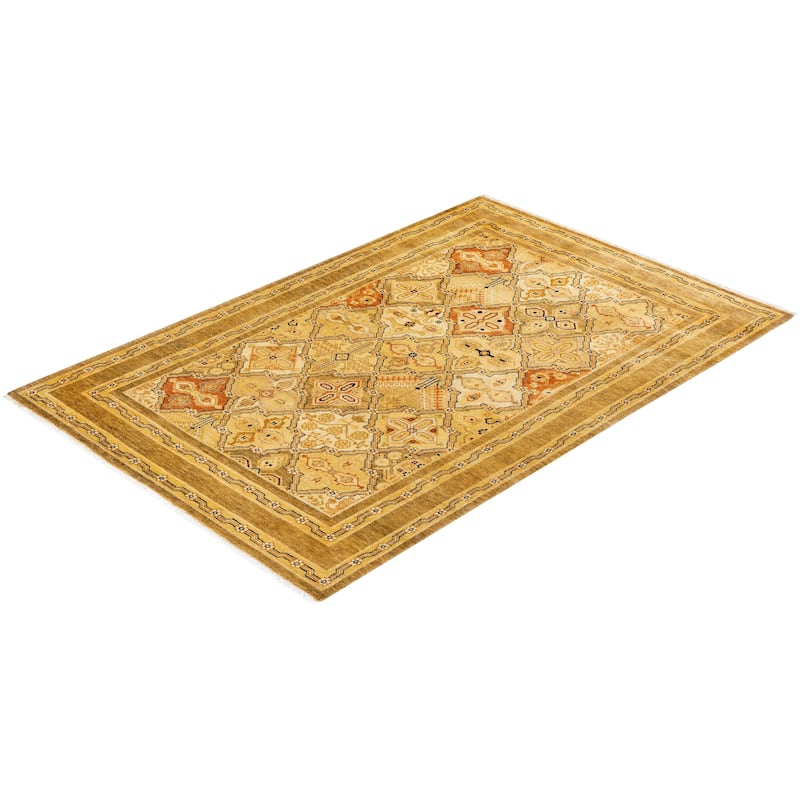 Overton Hand Knotted Wool Vintage Inspired Traditional Ottoman Gold Area Rug - 4' 3" x 6' 2"