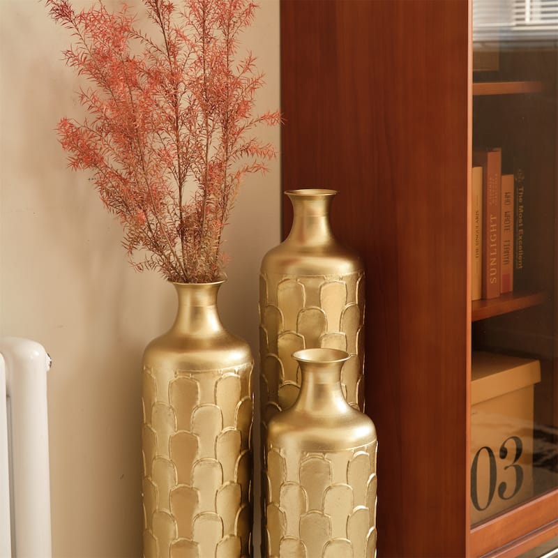 Decorated Floor Glazed Metal Vases (Set of 3)