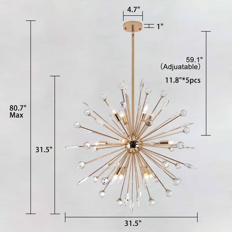 9/12-Light Modern Sputnik Sphere Starburst Crystal Chandelier Semi-Sphere Globe Pendant Light