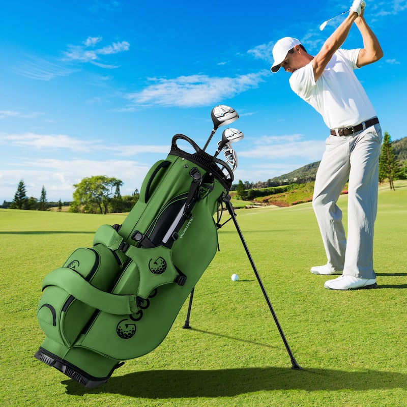 Gymax 8-Way Golf Stand Bag w/ 5 Pockets Lightweight Portable Golf Club
