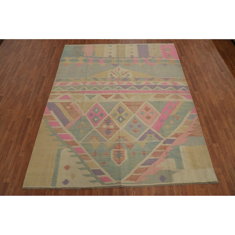 Hand Woven Oriental 100% Wool Carpet Southwestern Tribal Multi-Colored Kilim Area Rug - 10' 0'' X 8' 2''