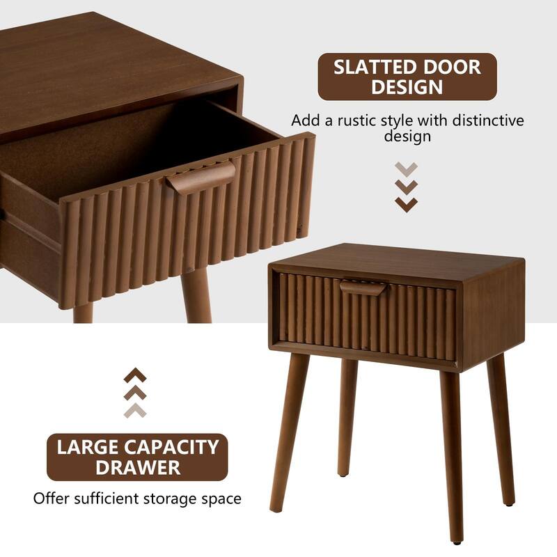 COSIEST Modern Brown Solid Wood Nightstand with Drawer