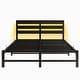 preview thumbnail 9 of 8, Queen Size Platform Bed Frame with USB Charging, LED Lights, Strong Steel Slats, No Box Spring Needed, Noise-Free, Black