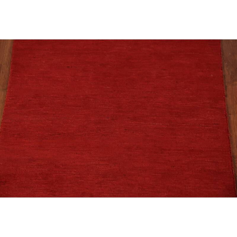 Red Gabbeh Modern Rug Handmade Wool Carpet - 3'0" x 4'10"