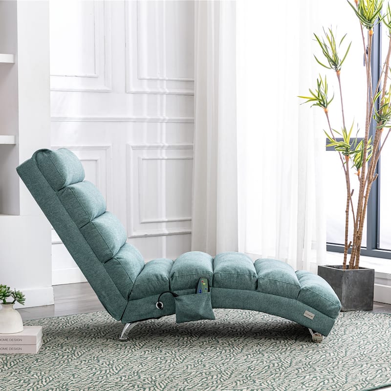 Teal 21.65" High Back Upholstered Chaise Lounge Chair with Massage