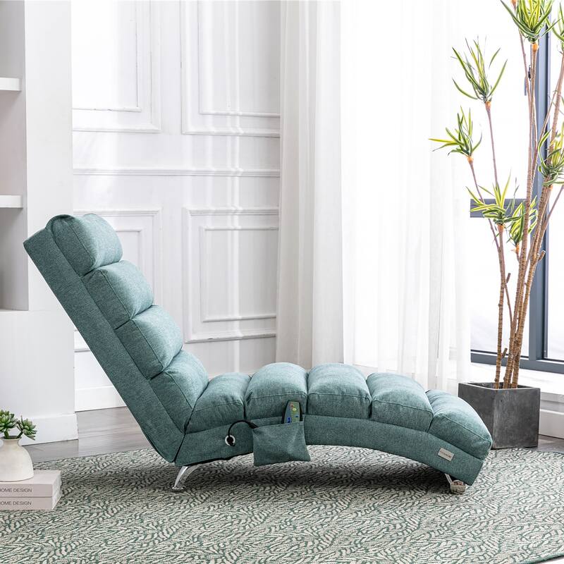 Teal Modern 21.65" High Back Upholstered Chaise Lounge Chair with Remote Control and Ergonomic Electric Massage