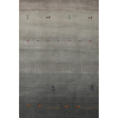 Gabbeh Oriental Rug Hand-Knotted Bedroom Grey Wool Carpet - 4'3" x 5'9"