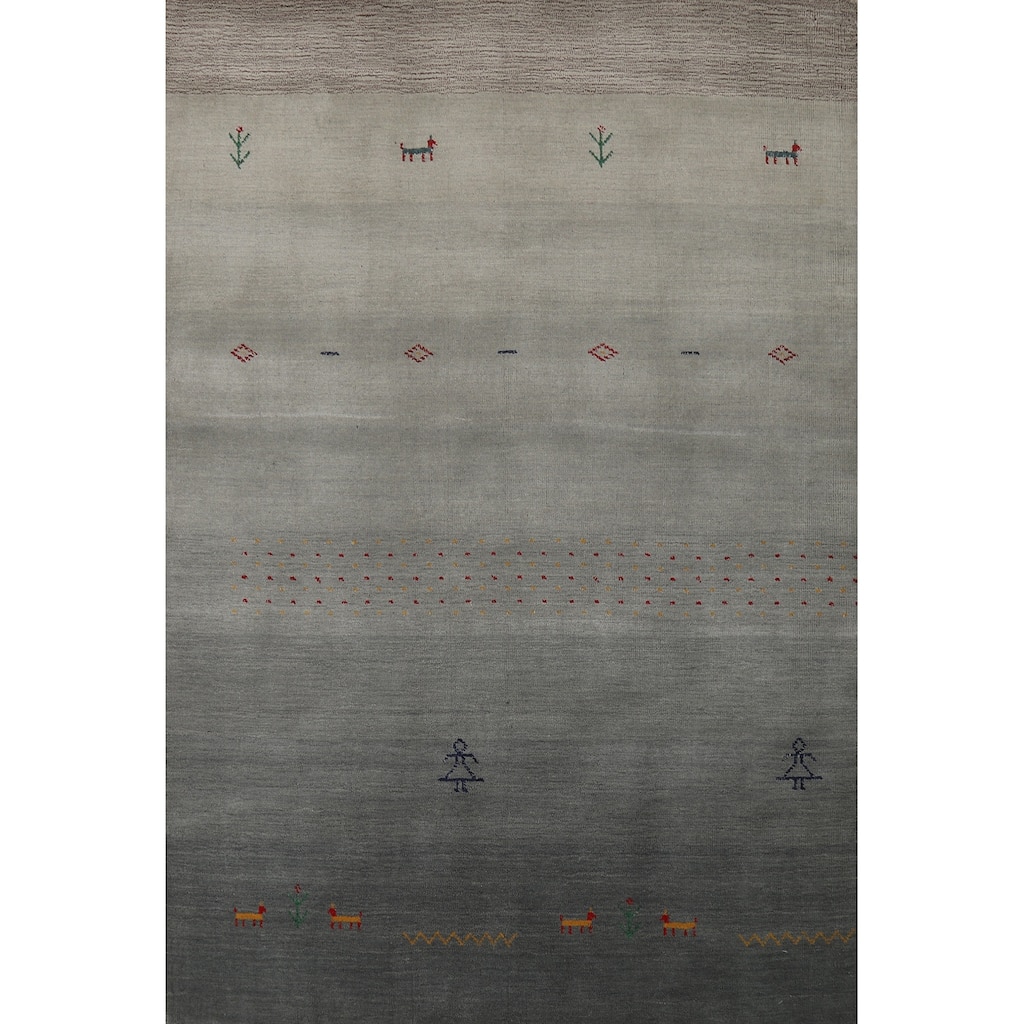 Hand Knotted Oriental 100% Wool Carpet Tribal Stripe Greys & Charcoal Gabbeh Area Rug - 5' 9'' X 4' 3''