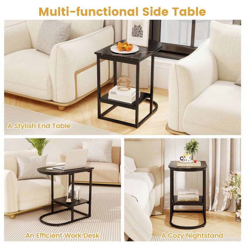 Gymax 2PCS C-Shaped Side Table Compact 2-tier Storage End Table for