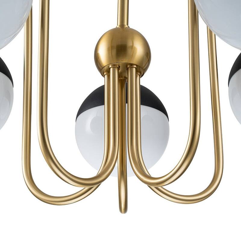 5-Light Mid-century Opal Glass Swan-neck Chandelier