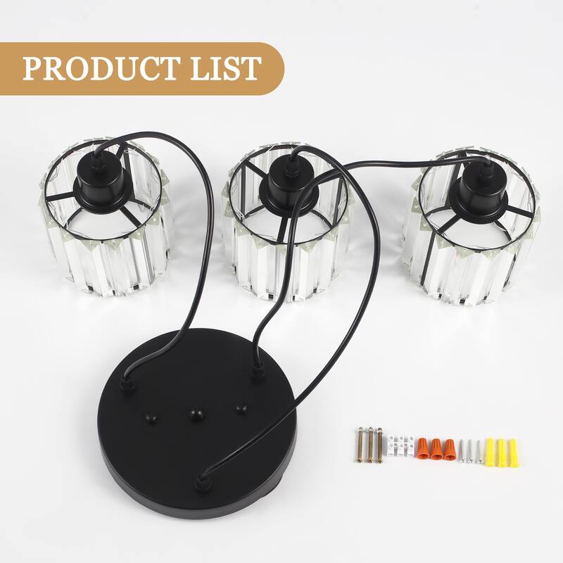 3-Light Modern Metal Hanging Pendant Light Ceiling Light Chandelier with Crystal Cover for Kitchen Island