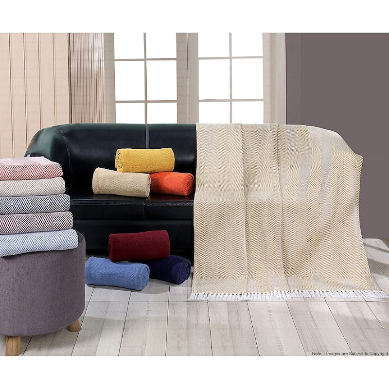 Handwoven Luxurious Cotton Sofa Couch Bed Throw Blankets All Season - Set of 2 (50''x60'')
