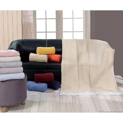 Rustic Farmhouse Cotton Chevron Blanket Throws - Set of 2 with Fringe 50X60 Inches