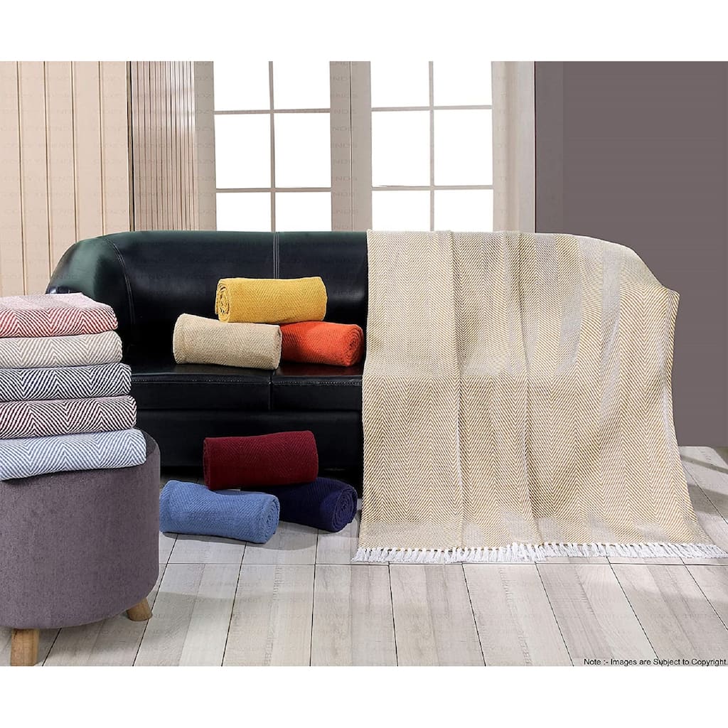 Rustic Farmhouse Cotton Chevron Blanket Throws - Set of 2 with Fringe 50X60 Inches