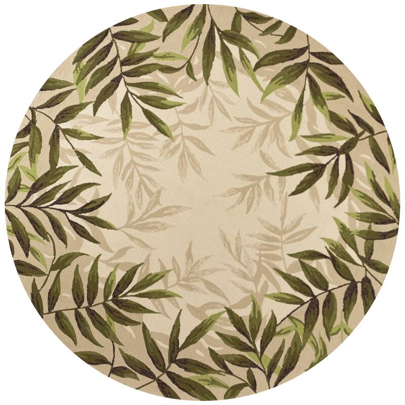 Domani Trails Tropical Border Indoor/Outdoor Rug - 7'6" Round - Sand