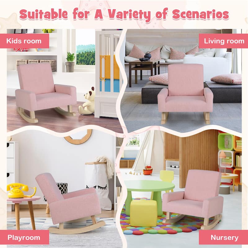 Gymax Kids Rocking Chair Children Armchair Linen Upholstered Sofa w/