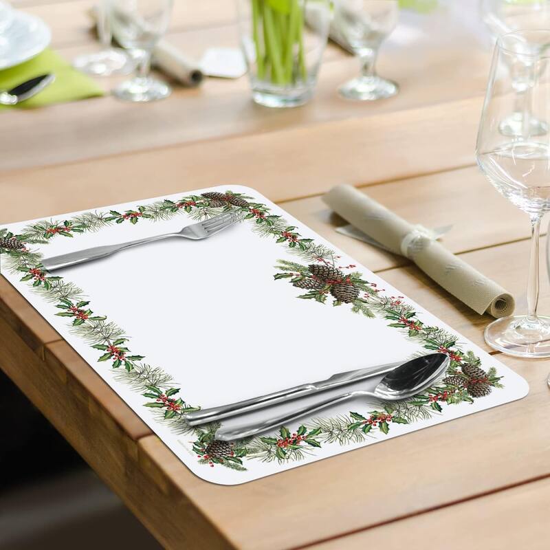 O' Christmas Tree 4 Pack Reversible Easy Care Flexible Plastic Placemats Made in The USA BPA Free PVC Free Easily Wipes Clean
