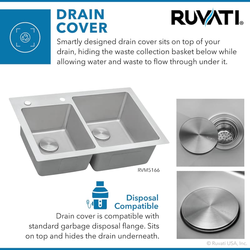 Ruvati 33 x 22 inch Drop-in Topmount Kitchen Sink 16 Gauge Stainless Steel 60/40 Double Bowl - RVM5166 - 8' x 11'