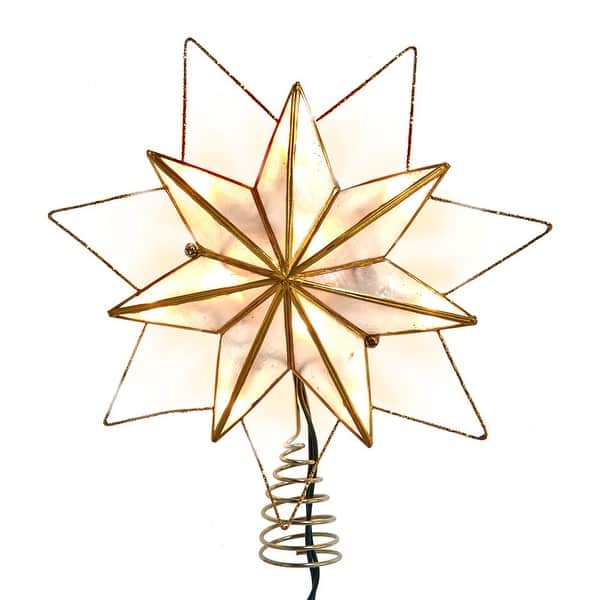 slide 2 of 5, Kurt Adler 9.45-Inch UL 10-Light 7-Point Gold Glittered Capiz Star Tree Topper