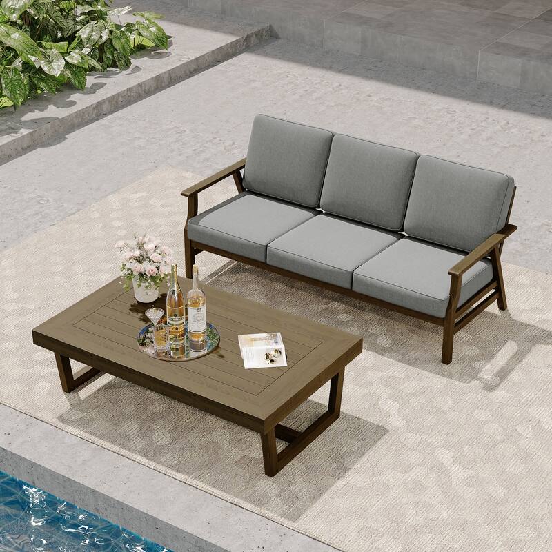 Modern Wood Outdoor Patio Sofa Loveseat with Cushion