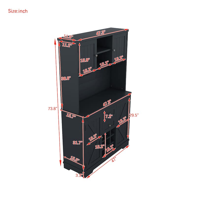 Coffee Bar Cabinet with Drawers and Shelves, Freestanding Kitchen Pantry with Cabinets, Wine Cabinet with Glass Racks
